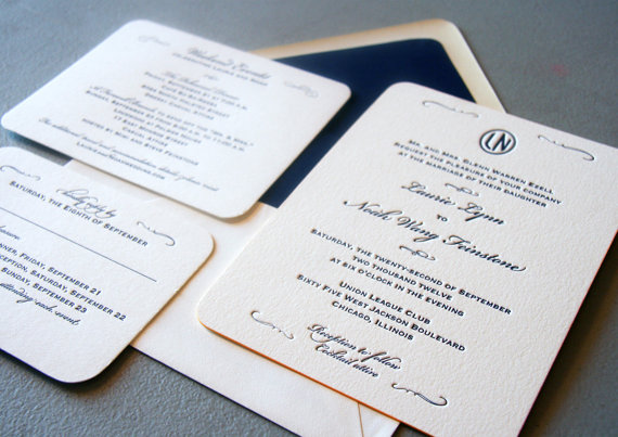 Hochzeit - Custom Letterpress Wedding Invitations - Classic Navy