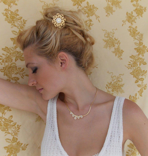 زفاف - Gold And Ivory Flower Hair Fork - Bridal Hair Pin - Wedding Hair Accessory - Wedding Hair Piece - Bridal Hair Piece - Romantic Hair Jewelry
