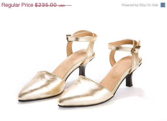 Свадьба - ON SALE 30% off Gold shoes - Kitten heel golden shoes - ankle strap heel wedding shoes