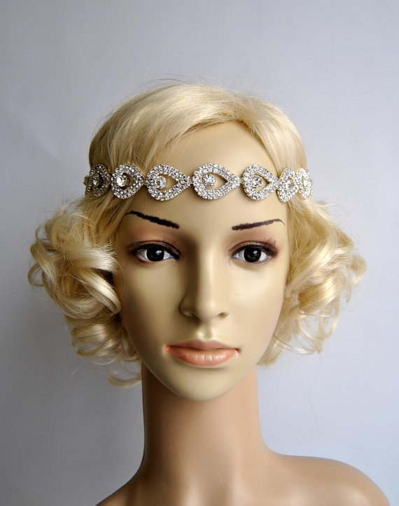 Wedding - SALE Gorgeous Rhinestone Headband, Great Gatsby Headband,Crystal Wedding Bridal tie on ribbon Headband Headpiece, 1920s Flapper headband
