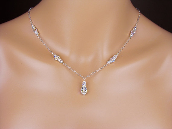 زفاف - Bridal jewelry swarovski crystal teardrop set bridesmaid wedding lariat Chaney backdrop necklace earrings