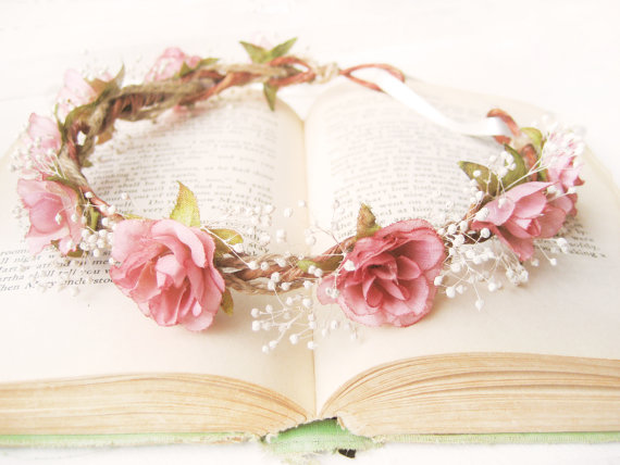 زفاف - Rustic wedding hair accessories, Pink flower crown, Baby's breath wreath, Bridal headpiece, Floral headband - PRINCESS