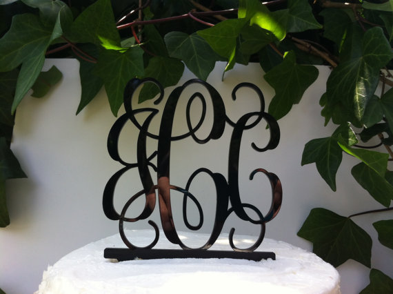 زفاف - Acrylic Personalized Custom 3 letter Monogram Initial Wedding Cake Topper
