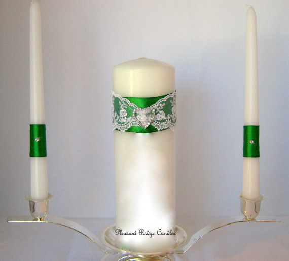 Hochzeit - Green Unity Candle Bling Unity Candle Rhinestone Unity Candle Heart Unity Candle Lace Unity Candle Wedding Unity Candle Unity Wedding Candle