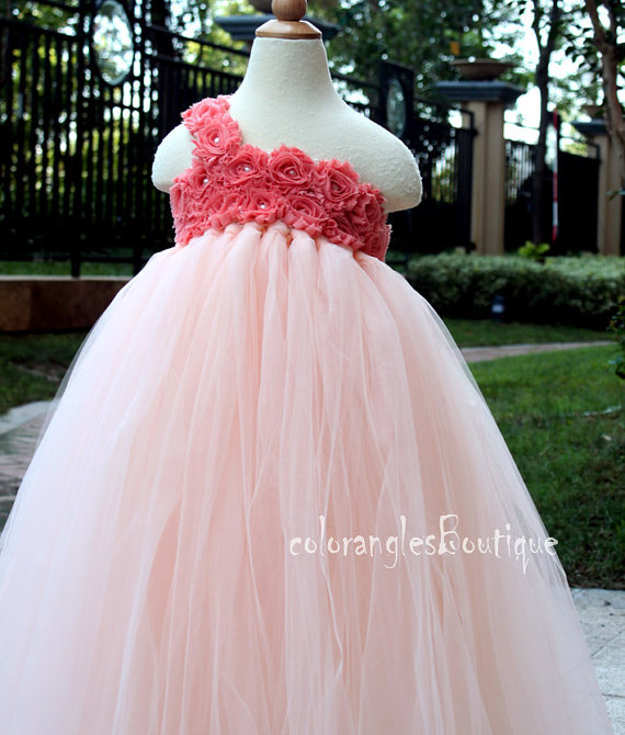 Wedding - Flower Girl Dress peach coral tutu dress baby dress toddler birthday dress wedding dress 1T 2T 3T 4T 5T 6T- 9T