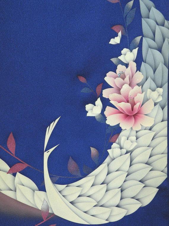 زفاف - Silk Kimono Fabric Scarf/Wrap/Shawl..Peacock Floral Bridal/Wedding Theme Gift..Chrysanthemum..clutch available..Free Monogram