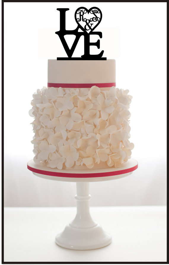 زفاف - Custom Wedding Cake Topper LOVE Monogram For Wedding or Birthday Personalized with your initals, choice of color and a FREE base for display