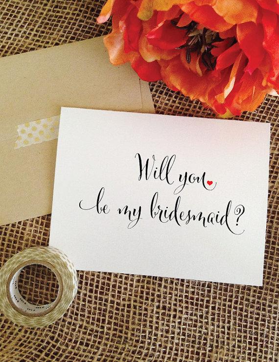 Hochzeit - Will you be my bridesmaid SET of 6 Wedding Card Heart Maid of Honor Matron of Honor (Stylish)