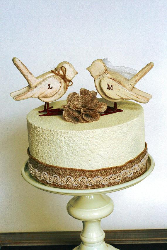 زفاف - Love Birds Cake Topper / Wooden Cake Topper / Wedding Cake Topper / Rustic Bird Cake Topper