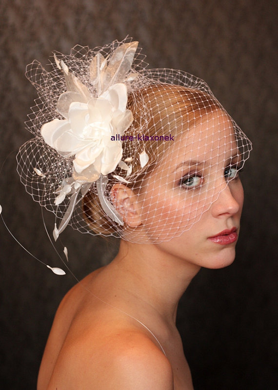 زفاف - BIRD CAGE VEIL , wedding hat, fabulous headdress, bridal hat. Amazing hair flower.