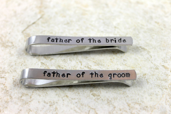 Wedding - Father of the Bride Tie Clip and Father of the Groom Tie Clip / Free Shipping / Groomsmen / Wedding Gift / Men's Tie Bar Wedding Gift