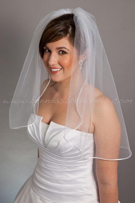 Hochzeit - Satin Cord Edge Illusion Tulle Bridal Veil - 25" Single Layer - White or Ivory
