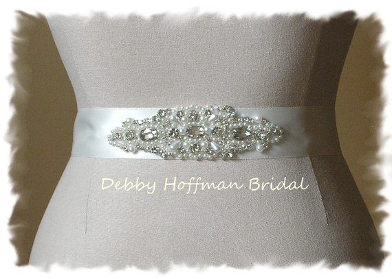 Wedding - Rhinestone Crystal Pearl Beaded Bridal Sash, Wedding Dress Belt, Sash No. 4040S1.5, Wedding Accessories, Belts, Sashes, Wedding Party Belts