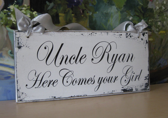 Свадьба - SINGLE SIDED Carved Sign Shabby Chic Wedding Sign Wedding, Uncle Here comes your Bride..Ring Bearer sign, Flower girl sign,photo prop sign