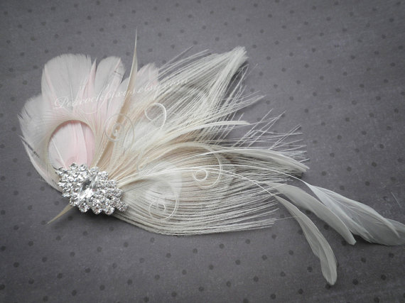 Hochzeit - Ivory, Pink, Weddings, hair, Accessories, Feather, Fascinator, Head Piece, Wedding, clips, Peacock, Bridal, Brides - PRINCESS ME PINK