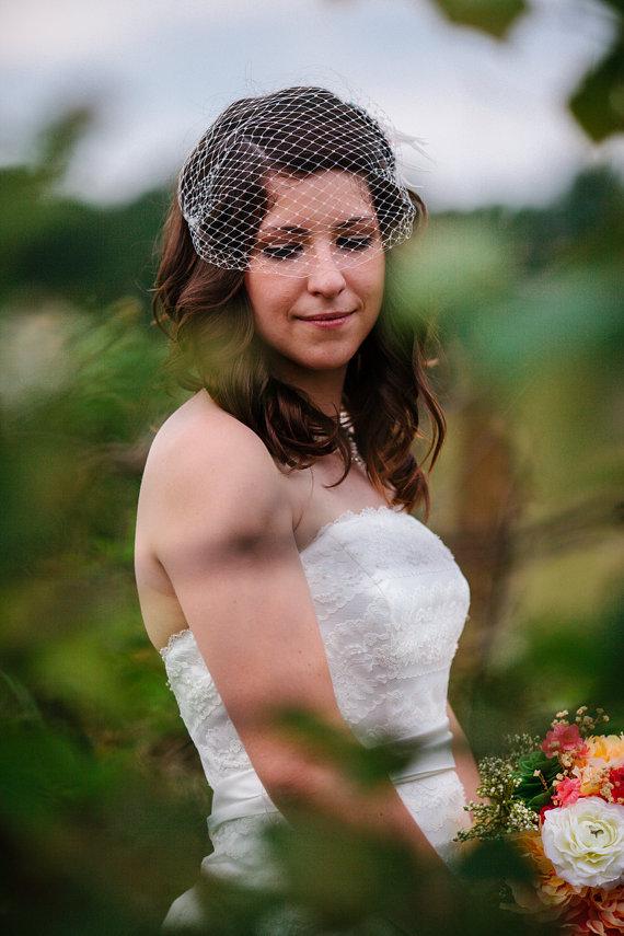 Mariage - Small (12") Bandeau Birdcage Veil : V002 made to order, white, ivory, champagne, or black