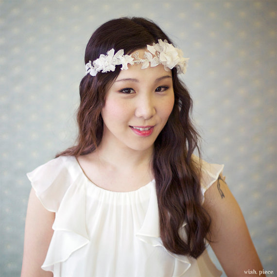 Mariage - Ivory Flower Crown - Wedding Headpiece - Floral Crown - Bridal Hair Accessories - Flower Headband - Wedding Hair Flowers - Style HP1320