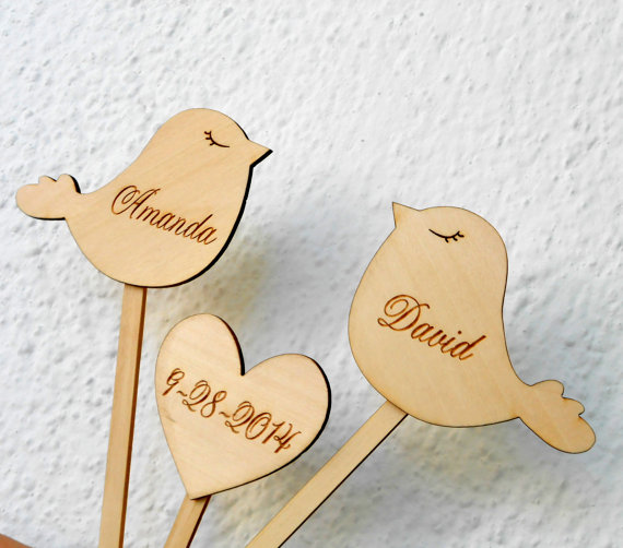 Mariage - Wedding Cake Topper - Personalized Love Birds Cake Topper - Rustic Cake Decoration - Wooden Weeding Cake Decor