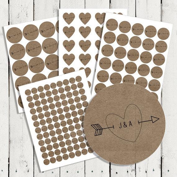زفاف - Personalized Wedding Brown Kraft Stickers, Seals for Invitations & Showers Favors, Envelope Seals, Address Labels and more (L001)