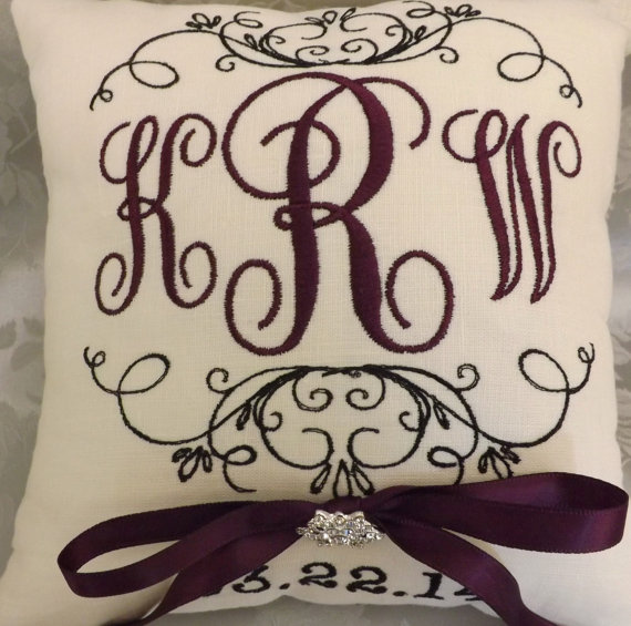 Свадьба - Monogram Embroidery Ring Bearer Pillow