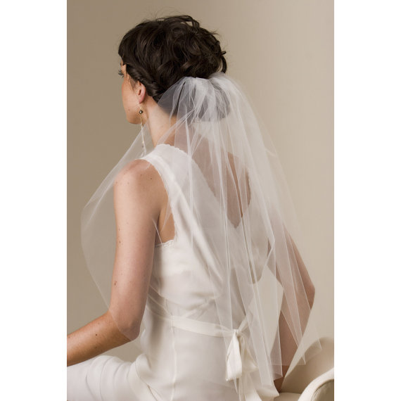 Mariage - Silk Tulle bridal elbow length veil, waist length - 761S