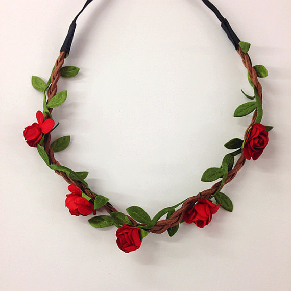 Mariage - Mini Red flower crown/headband for music festival /wedding accessory / stretch headband /halo/ / Coachella /hippie flower headband /