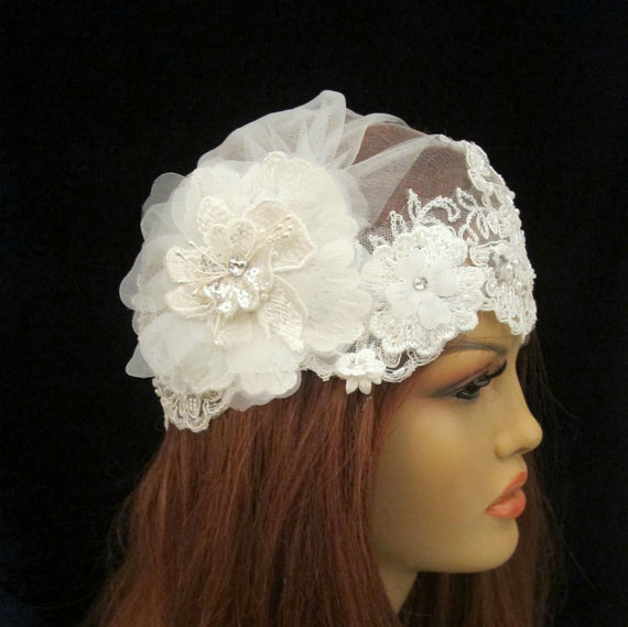 Wedding - Juliet Cap Veil Bridal Vintage Inspired Scallopped Edge Lace Wedding Accessories  Headpiece
