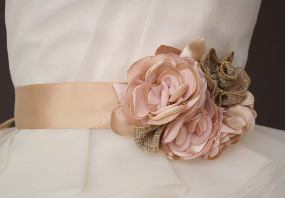 Mariage - Wedding Dress Sash -- Blush, Champagne, Gold and Burlap Wedding Dress Sash