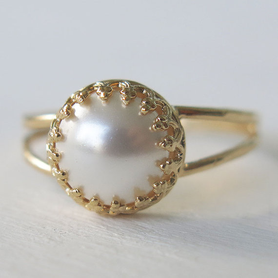Wedding - pearl ring, gold ring, pearl gold ring, thin gold ring, dainty delicate ring, cocktail ring, vintage ring, bridesmaid gift, wedding jewelry