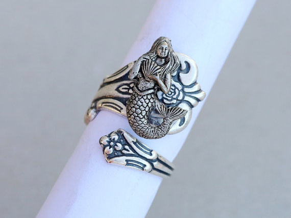 زفاف - Mermaid Antique Spoon Ring,Jewelry Gift, Silver Spoon Ring,Antique Ring,Silver Ring,Wrapped,Adjustable,Bridesmaid.Valentine's Gift
