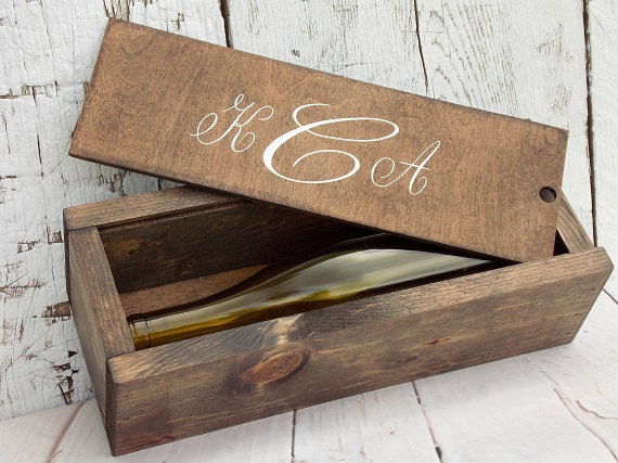 Hochzeit - Slide Open Lid Wine Box Wood Wine Box Wedding Wine Ceremony Wedding Gift Monogrammed Wine Box Slide Top Wine Box Wine Box Gift Bridal Shower
