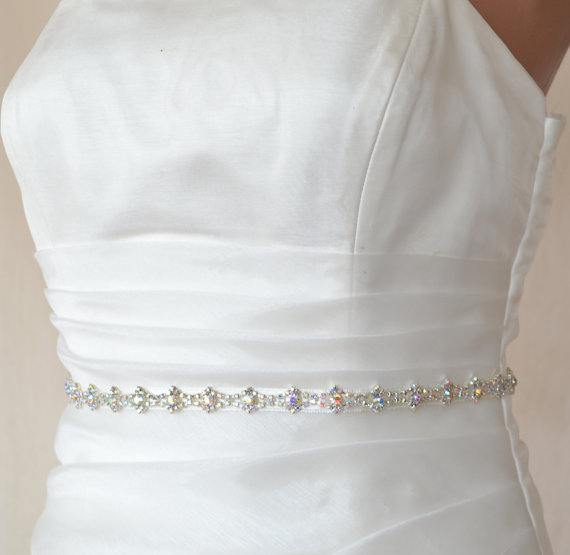 زفاف - Elegant Slim Bright Rhinestone Beaded Wedding Dress Sash Belt