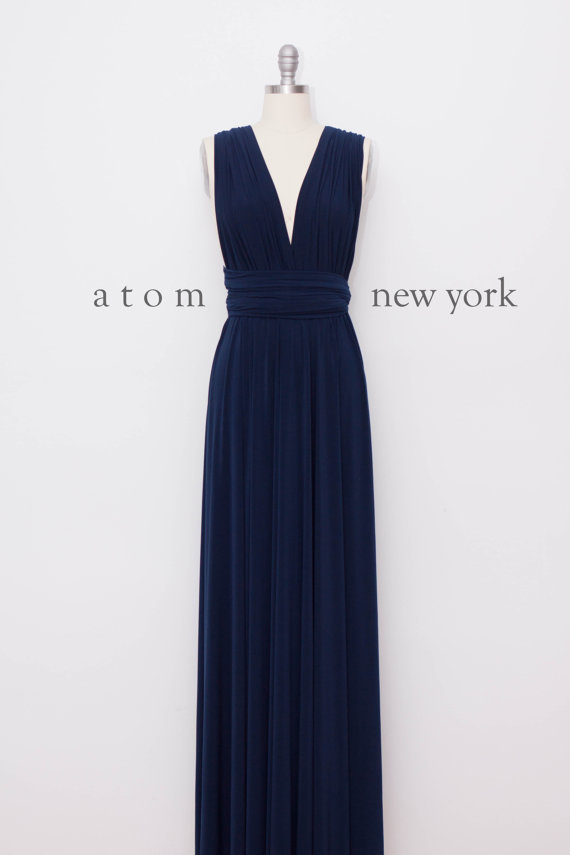 Hochzeit - Navy Blue Floor Length Ball Gown Long Maxi Infinity Dress Convertible Formal Multiway Wrap Dress Bridesmaid Dress Evening Dress