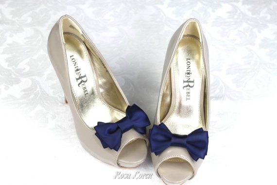Hochzeit - Navy Blue Shoe Clips, Navy Bow Shoes Clip, Dark Blue Wedding Shoe Clip