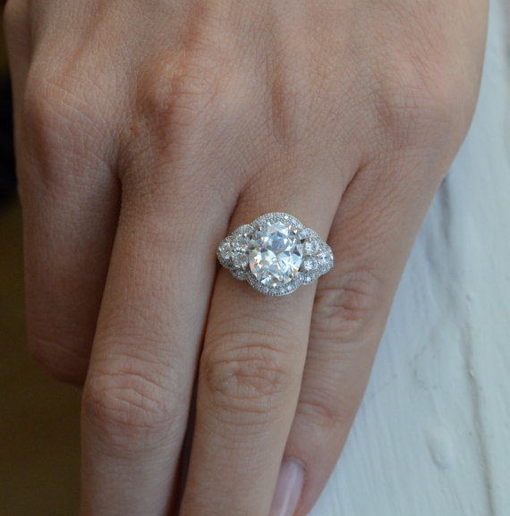 زفاف - Oval Shaped Engagement Ring - Silver Art Deco Ring - Cubic Zirconia Ring - Promise Ring - Silver Estate Ring - Valentine's Day