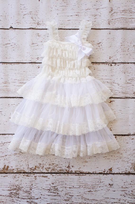 Mariage - Lace flower Girl Dress - Baptism Dress - white Flower Girl Dress - Christening dress - Baby Dress - White baptism dress, Lace Girls Dress