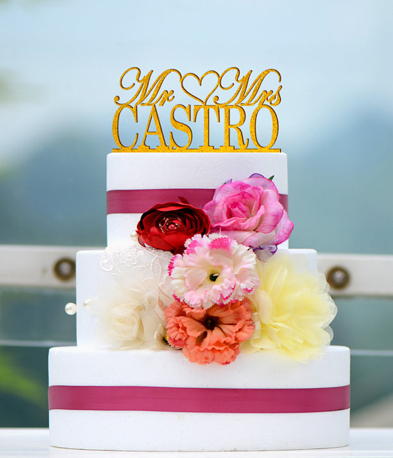 Wedding - Wedding Cake Topper Monogram Mr and Mrs cake Topper Design Personalized with YOUR Last Name D037