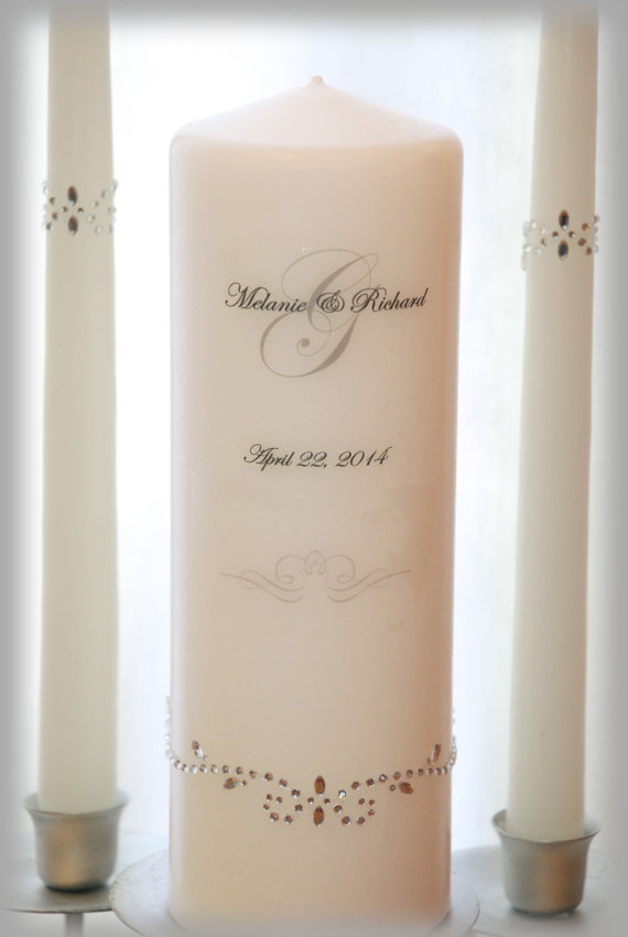 Свадьба - BLING Personalized Unity Candle Set with Monogram, wedding candles, weddings, wedding decorations