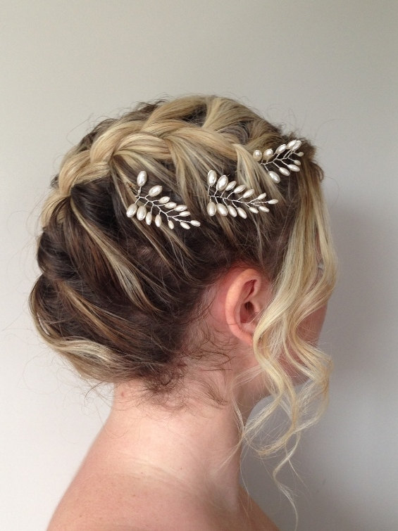 زفاف - Fern Leaf Pearl Hair Pins,Fern Leaf Bridal Hair Pins, Wedding Hair Accessories, Bridal Headpiece, Set of Three