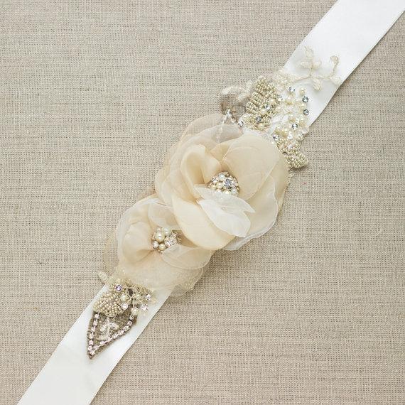 Wedding - Wedding belt Bridal belt Wedding sash Wedding dress belt sash Floral belt sash bridal sash lace sash Vintage rustic Ivory Champagne