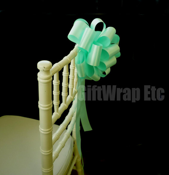 Mariage - 6 Big Celadon Aqua Green Pew Pull Bows Church Wedding Gift Decorations