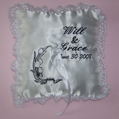 زفاف - Personalized Wedding Ring Bearer Satin Pillow Lace Trim