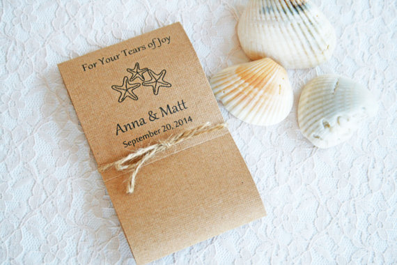 Mariage - Set of 50 Tears of Joy Tissue Packs - Wedding Tissues - Happy Tears - Beach Wedding - Rustic Chic Design - Starfish Collection - Customized