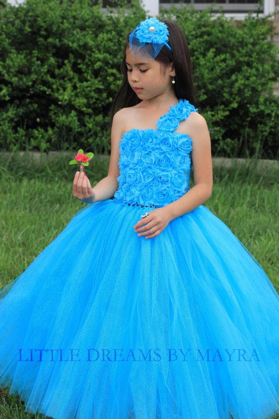 Wedding - Turquoise flower girl dress - turquoise tutu dress - pageant dress - elsa dress -flower girl dress size nb to 12years