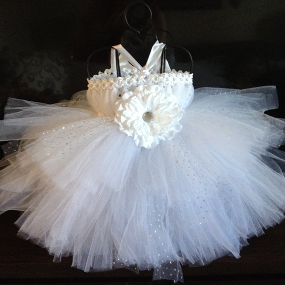 Hochzeit - white sparkle tutu dress baby to toddler flower girl dress Birthdays, Photos, Special Occasion, Princess Party Dress, flower girl