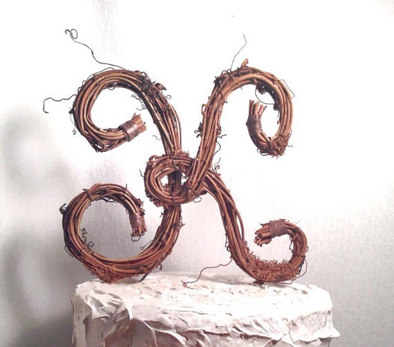 Mariage - Letter K Rustic Grapevine Wedding Cake Topper