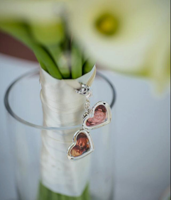 زفاف - Large Silver Heart Bridal Bouquet Locket