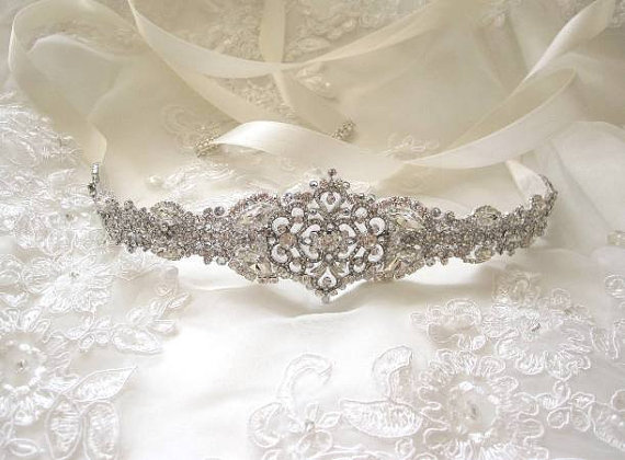 Hochzeit - Tanya Wedding sash,bridal belt,rhinestone sash,bridal ribbon sash,Bridal Crystal sash,bridal accessories, vintage, art deco
