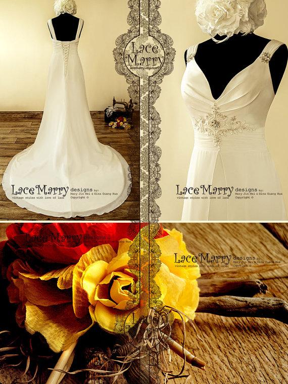 زفاف - Elegant A-Line Chiffon Wedding Dress with Hand-Beaded Embroidery and Embellished Straps Featuring Sweetheart Neckline and Lace-up Closure
