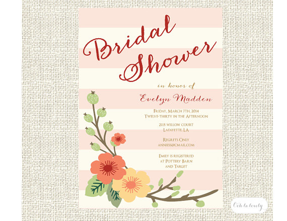 Wedding - Floral and Stripes Bridal Shower Invitation or Bridal Luncheon Invitation, Printable, DIY, PDF